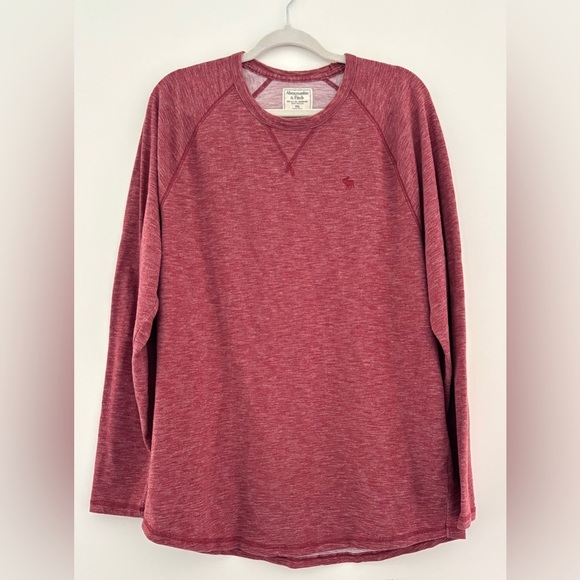 Abercrombie & Fitch Men's Size 2XL Long Sleeve T-Shirt Crew Neck Logo Red - Picture 1 of 7